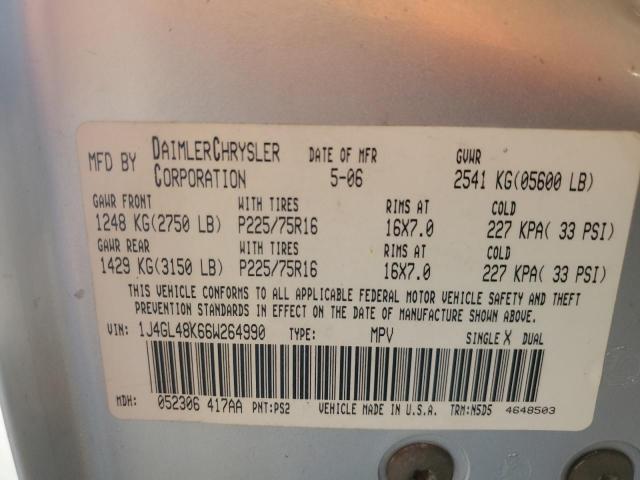 1J4GL48K66W264990 - 2006 JEEP LIBERTY SPORT Gümüş foto 13