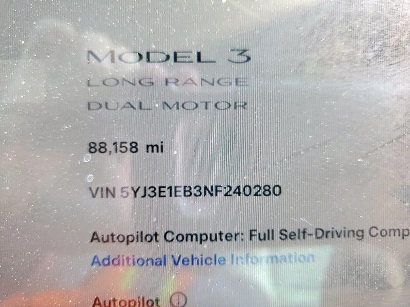 5YJ3E1EB3NF240280 - 2022 TESLA MODEL 3 GRAY photo 9