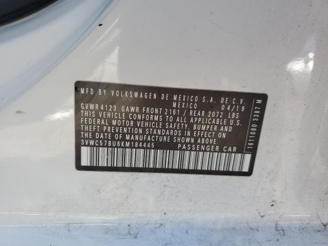3VWC57BU6KM184445 - 2019 VOLKSWAGEN JETTA S WHITE photo 12