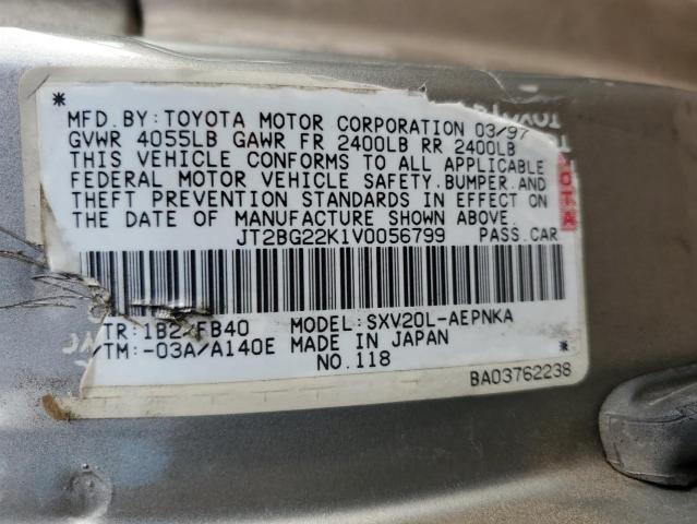 JT2BG22K1V0056799 - 1997 TOYOTA CAMRY LE TAN photo 12