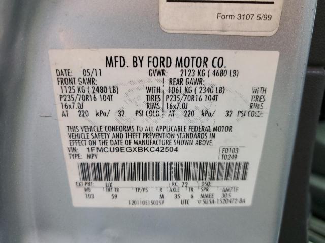 1FMCU9EGXBKC42504 - 2011 FORD ESCAPE LIMITED SILVER photo 14