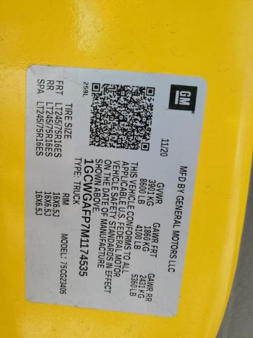 1GCWGAFP7M1174535 - 2021 CHEVROLET EXPRESS G2500 YELLOW photo 13