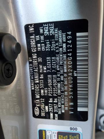 5XYKUDA2XDG412494 - 2013 KIA SORENTO EX SILVER photo 13