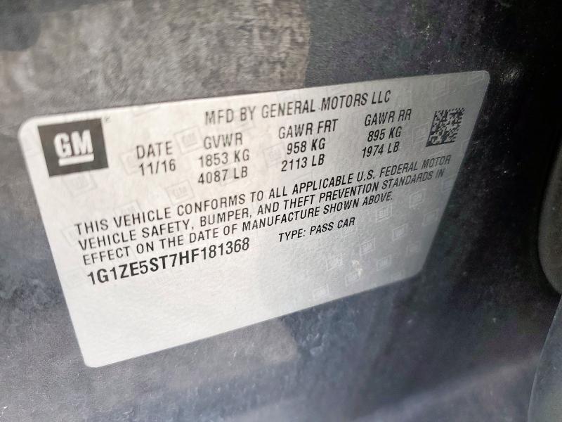 1G1ZE5ST7HF181368 - 2017 CHEVROLET MALIBU LT BLACK photo 13