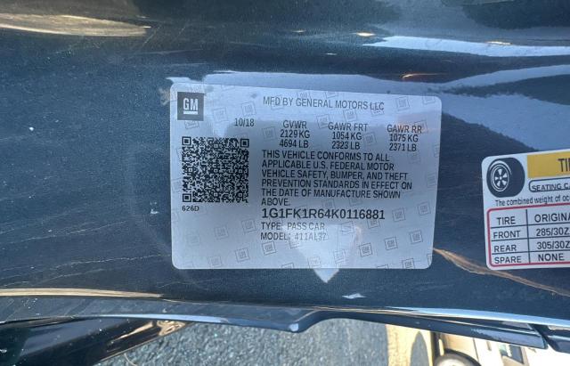 1G1FK1R64K0116881 - 2019 CHEVROLET CAMARO ZL1 BLUE photo 10