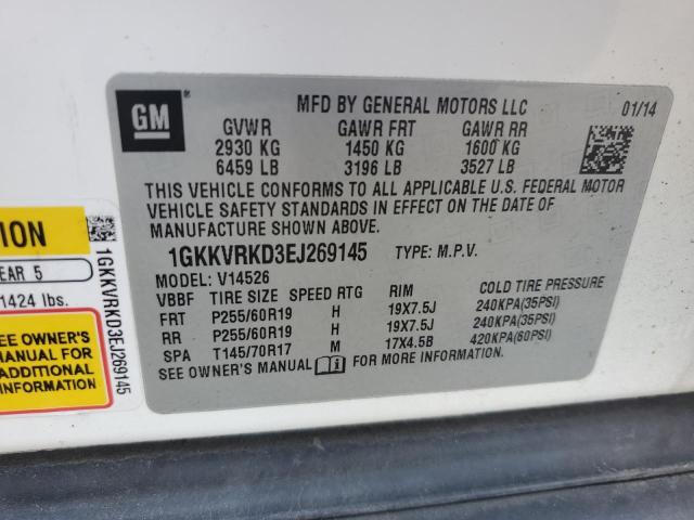 1GKKVRKD3EJ269145 - 2014 GMC ACADIA SLT-1 WHITE photo 13