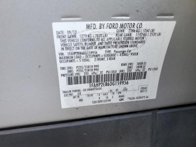 1FAHP2E86DG159956 - 2013 FORD TAURUS SEL SILVER photo 12