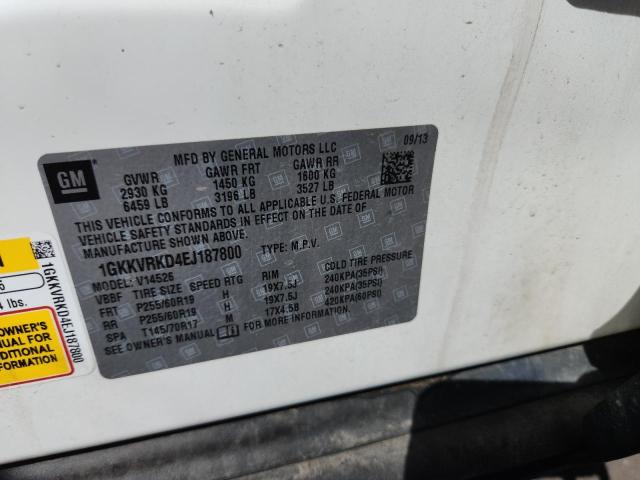 1GKKVRKD4EJ187800 - 2014 GMC ACADIA SLT-1 თეთრი ფოტო 12