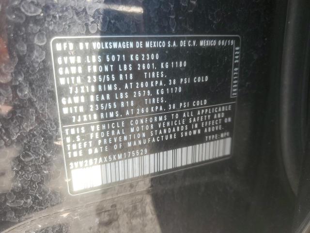 3VV2B7AX5KM175529 - 2019 VOLKSWAGEN TIGUAN SE Սև լուսանկար 12