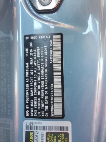 WVWBA71F99V017963 - 2009 VOLKSWAGEN EOS TURBO 蓝色 照片 12