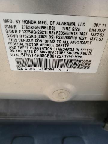 5FNYF4H65CB007257 - 2012 HONDA PILOT EXL SILVER photo 14