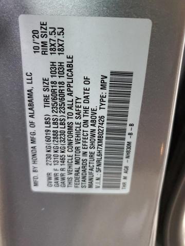 5FNRL6H7XMB027426 - 2021 HONDA ODYSSEY EXL SILVER photo 14