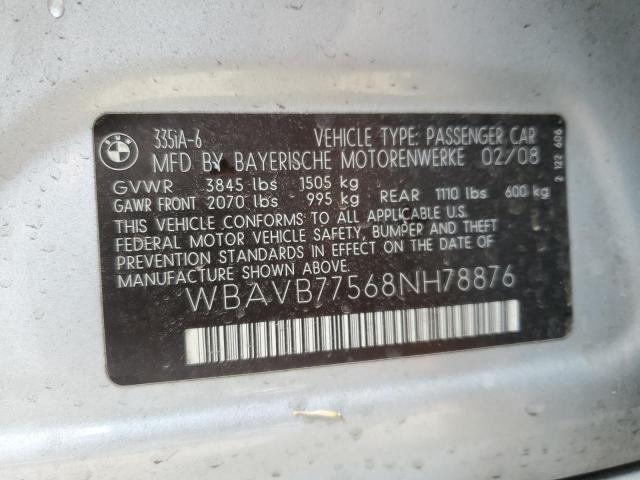 WBAVB77568NH78876 - 2008 BMW 335 I SILVER photo 12