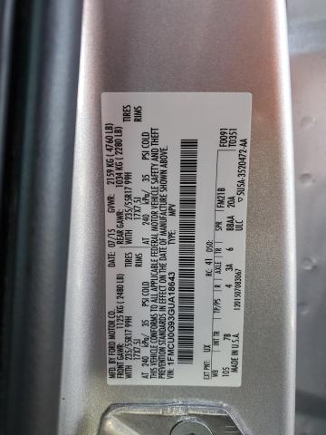 1FMCU0G93GUA18643 - 2016 FORD ESCAPE SE SILVER photo 12