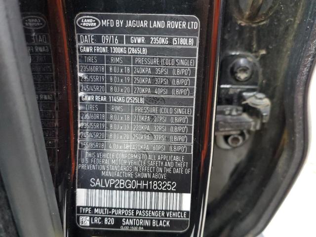 SALVP2BG0HH183252 - 2017 LAND ROVER RANGE ROVE SE BLACK photo 13