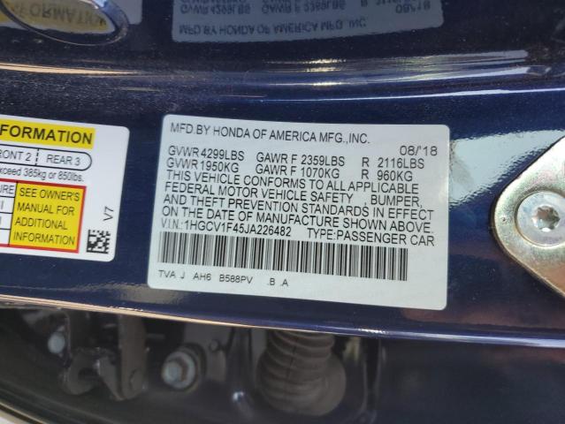 1HGCV1F45JA226482 - 2018 HONDA ACCORD EX Mavi foto 13