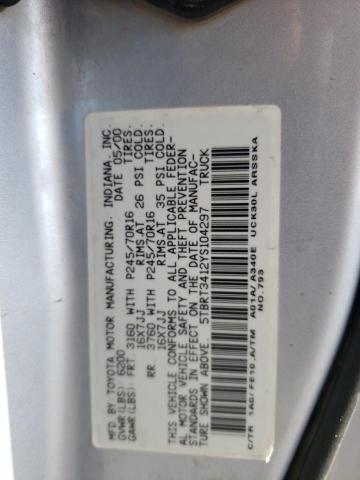 5TBRT3412YS104297 - 2000 TOYOTA TUNDRA ACCESS CAB ვერცხლისფერი ფოტო 12