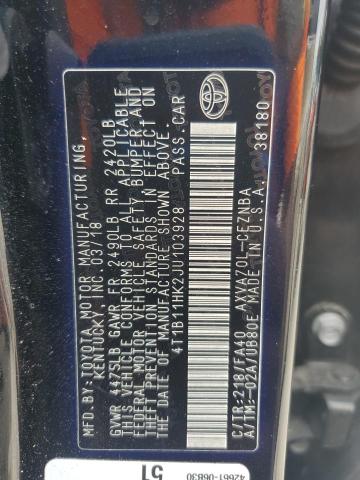 4T1B11HK2JU103928 - 2018 TOYOTA CAMRY L BLACK photo 13