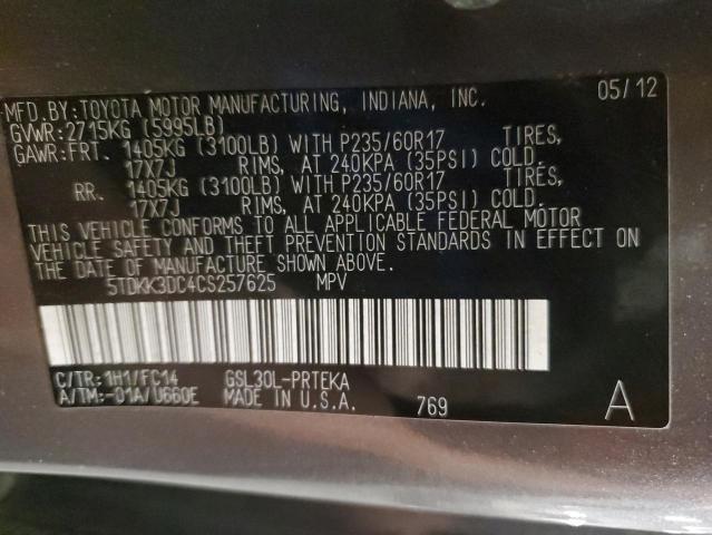 5TDKK3DC4CS257625 - 2012 TOYOTA SIENNA LE GRAY photo 13