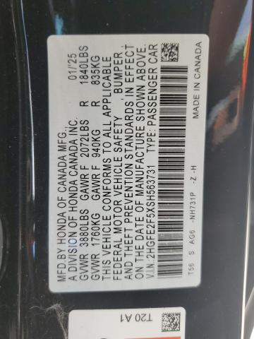 2HGFE2F5XSH563731 - 2025 HONDA CIVIC SPORT 黑色 照片 13