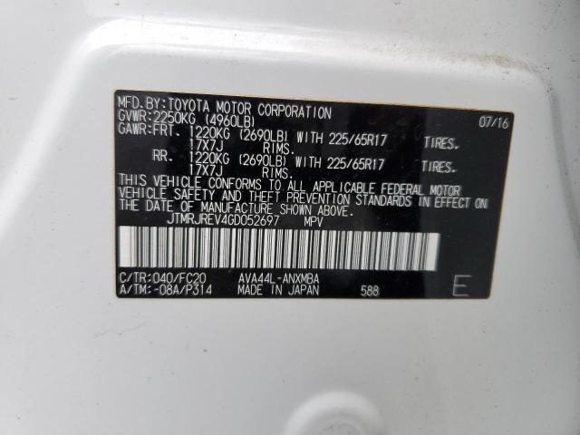 JTMRJREV4GD052697 - 2016 TOYOTA RAV4 HV XLE WHITE photo 14