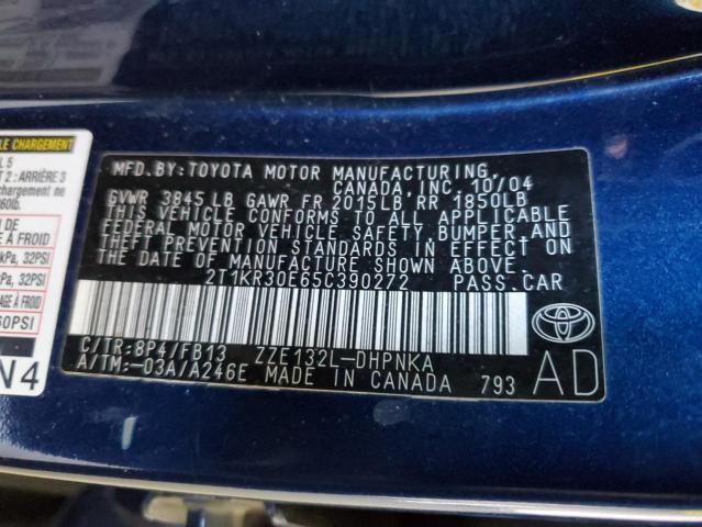 2T1KR30E65C390272 - 2005 TOYOTA COROLLA MA XR BLUE photo 12