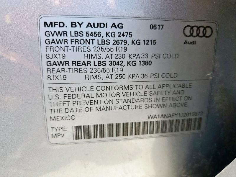 WA1ANAFY1J2018872 - 2018 AUDI Q5 PREMIUM SILVER photo 13
