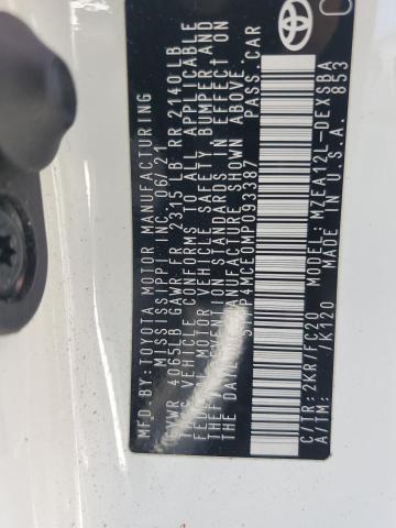 5YFP4MCE0MP093387 - 2021 TOYOTA COROLLA SE WHITE photo 12