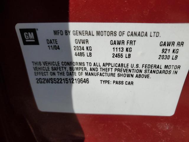 2G2WS522151219646 - 2005 PONTIAC GRAND PRIX GT MAROON photo 12