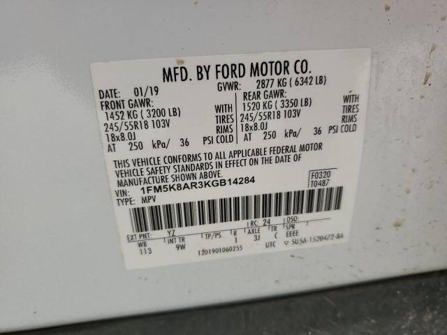 1FM5K8AR3KGB14284 - 2019 FORD EXPLORER POLICE INTERCEPTOR أبيض صورة 14