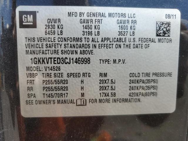 1GKKVTED3CJ146998 - 2012 GMC ACADIA DENALI BLACK photo 13