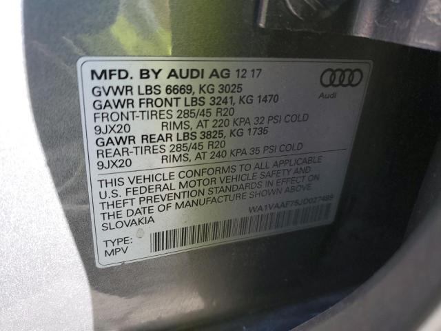 WA1VAAF75JD027499 - 2018 AUDI Q7 PRESTIGE GRAY photo 12