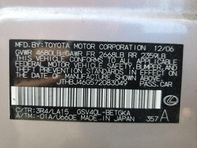 JTHBJ46G572083049 - 2007 LEXUS ES 350 SILVER photo 12