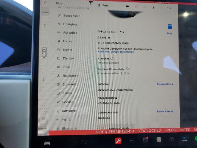 5YJSA1E56MF428419 - 2021 TESLA MODEL S ლურჯი ფოტო 9