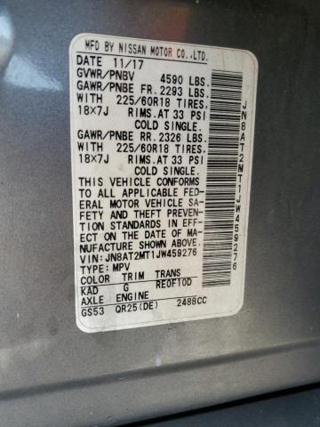 JN8AT2MT1JW459276 - 2018 NISSAN ROGUE S ნაცრისფერი ფოტო 12