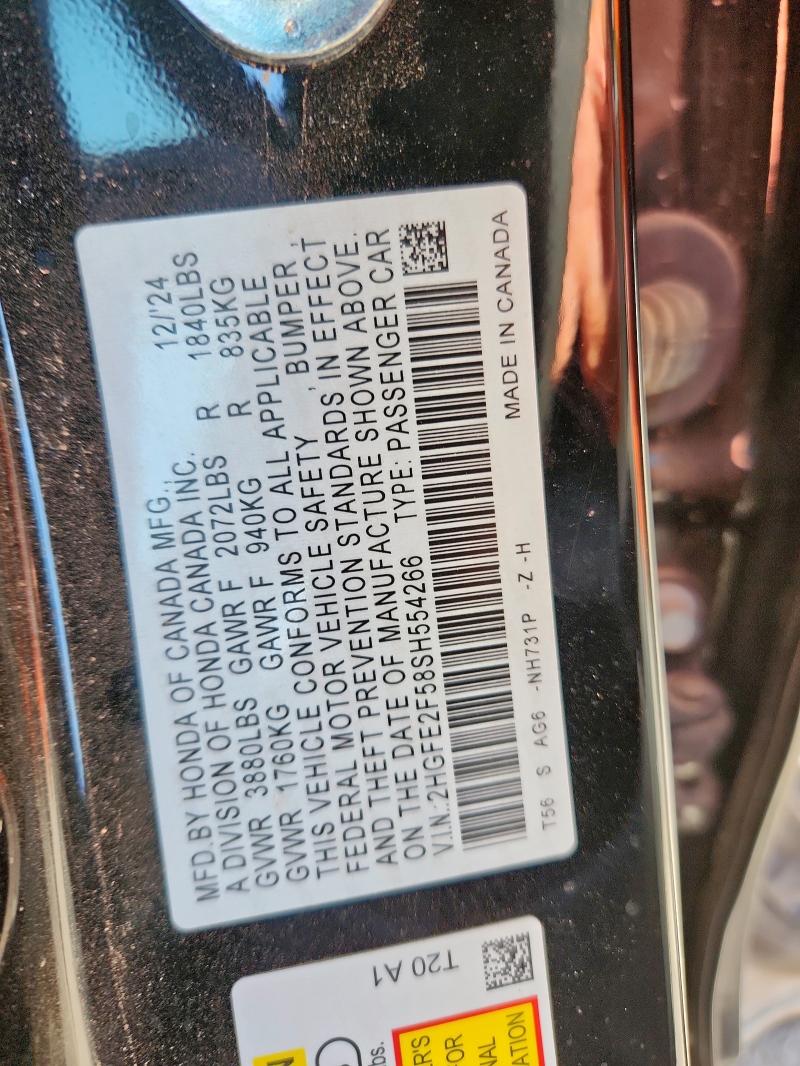 2HGFE2F58SH554266 - 2025 HONDA CIVIC SPORT 黑色 照片 12