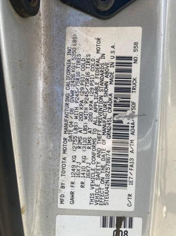 5TEUU42N18Z578674 - 2008 TOYOTA TACOMA ACCESS CAB GRAY photo 10