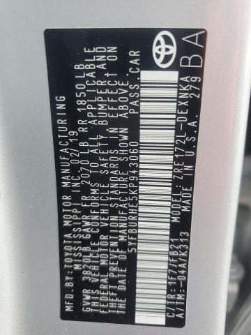 5YFBURHE5KP943060 - 2019 TOYOTA COROLLA L 银色 照片 13