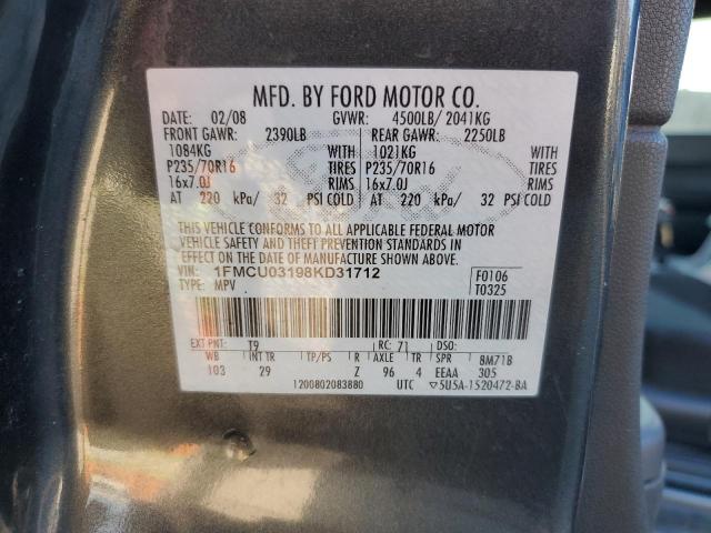 1FMCU03198KD31712 - 2008 FORD ESCAPE XLT GRAY photo 12