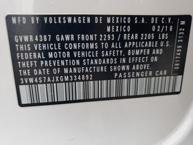 3VW4S7AJXGM334892 - 2016 VOLKSWAGEN JETTA GLI WHITE photo 12