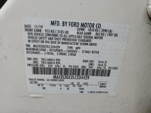 MAJ3S2GE2LC334429 - 2020 FORD ECOSPORT SE WHITE photo 13