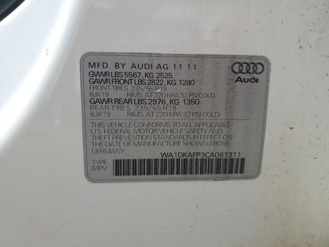 WA1DKAFP3CA061311 - 2012 AUDI Q5 PREMIUM PLUS WHITE photo 12