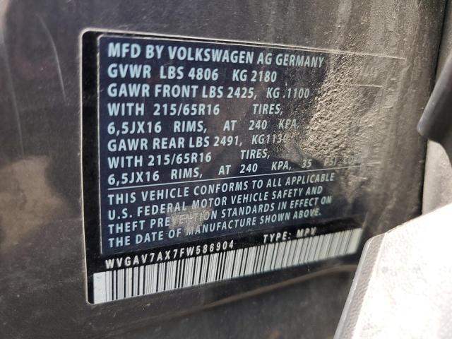 WVGAV7AX7FW586904 - 2015 VOLKSWAGEN TIGUAN S GRAY photo 12
