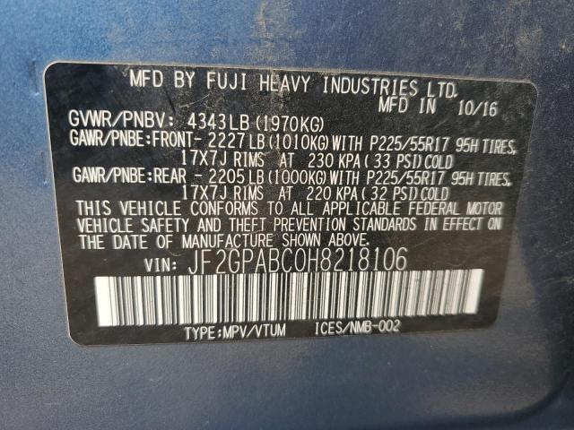 JF2GPABC0H8218106 - 2017 SUBARU CROSSTREK PREMIUM 蓝色 照片 12