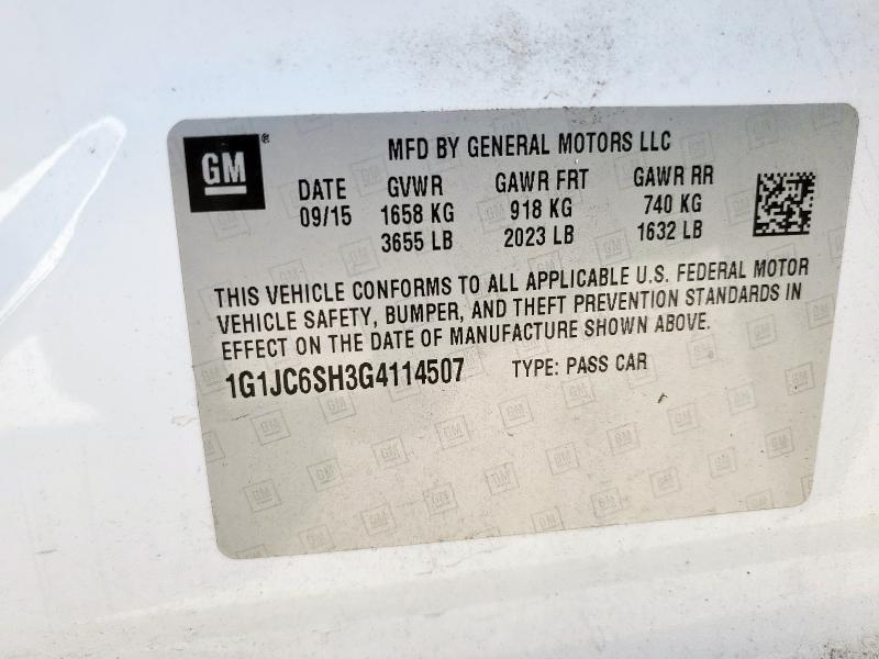 1G1JC6SH3G4114507 - 2016 CHEVROLET SONIC LT 白色 照片 12