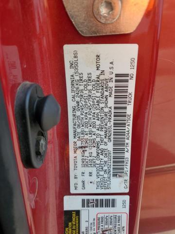 5TEJU62NX5Z112297 - 2005 TOYOTA TACOMA DOUBLE CAB PRERUNNER RED photo 12