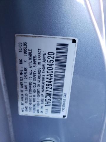 1HGCM72644A004520 - 2004 HONDA ACCORD EX SILVER photo 12