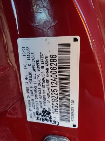 1HGCG22512A006286 - 2002 HONDA ACCORD EX RED photo 12