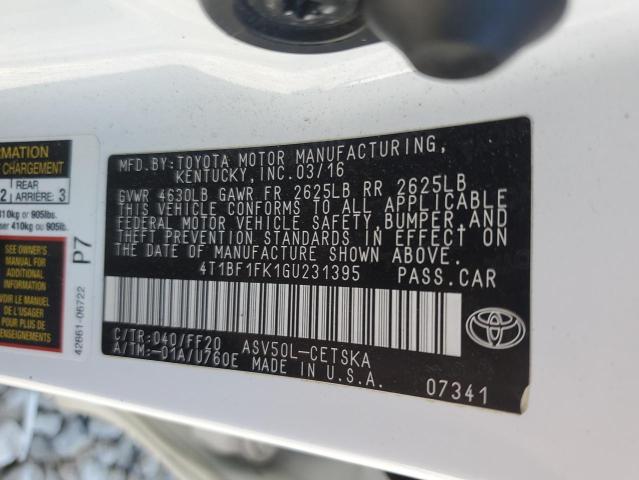 4T1BF1FK1GU231395 - 2016 TOYOTA CAMRY LE WHITE photo 13