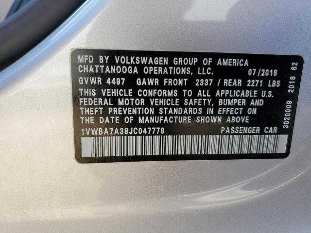 1VWBA7A38JC047779 - 2018 VOLKSWAGEN PASSAT SE SILVER photo 12